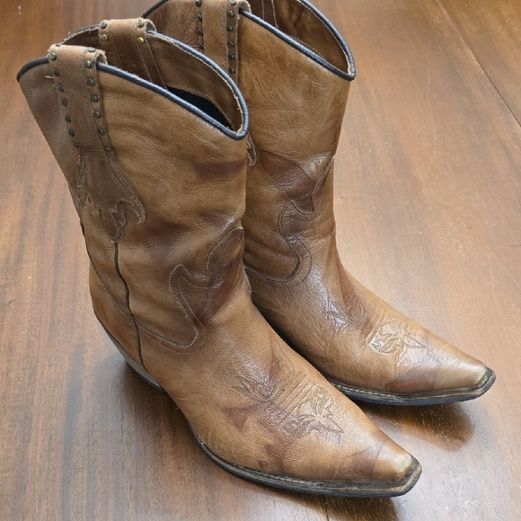 TUCSON BOOTS Women's Sz 37 Brown Leather Cowboy Boots - Picture 1 of 8